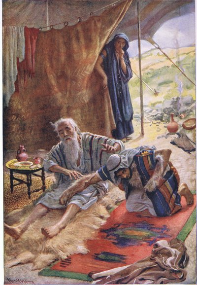 Isaac bénissant son fils Jacob, illustration de Pictures That Teach The Crown Series, 1920 - Harold Copping