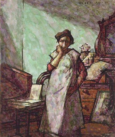 Intérieur avec Mme Mounter en tablier, 1er décembre 1918 - Harold Gilman