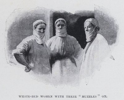 Femmes au lit blanc avec leurs "museaux" - Harold Hume Piffard