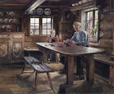 Intérieur, devoirs - Harriet Backer
