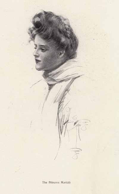 Un personnage, la comtesse Frina Mavrodin du roman, The Princess Moritza, par Percy Brebner - Harrison Fisher