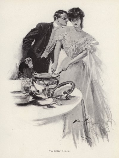 Homme flirtant avec une femme à la table du souper - Harrison Fisher