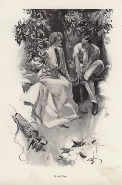 Couple romantique faisant une pause dans leur partie de golf (lithographie) - Harrison Fisher