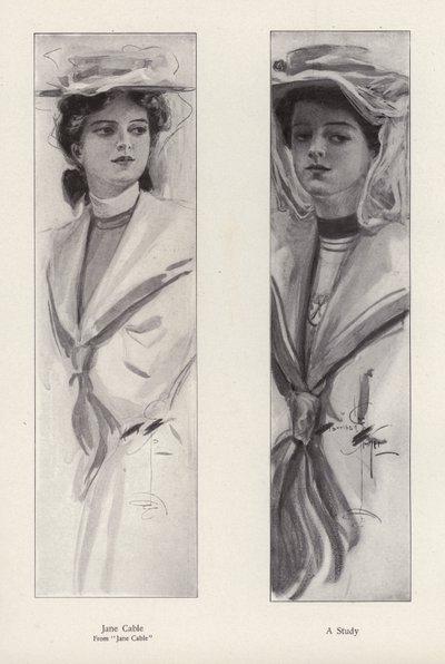 Le personnage Jane Cable du roman Jane Cable, par George Barr McCutcheon (lithographie) - Harrison Fisher