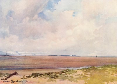 Terrains de golf : Hoylake, vue sur Hilbre depuis le neuvième tee - Harry (1878 1950) Rountree