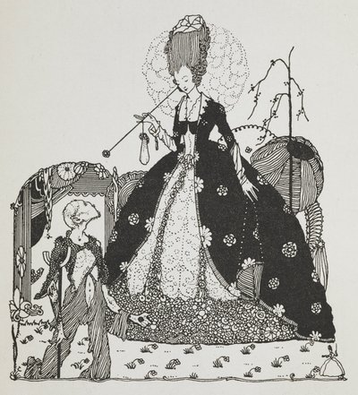 Une dame regardant un paysan, mendiant de l