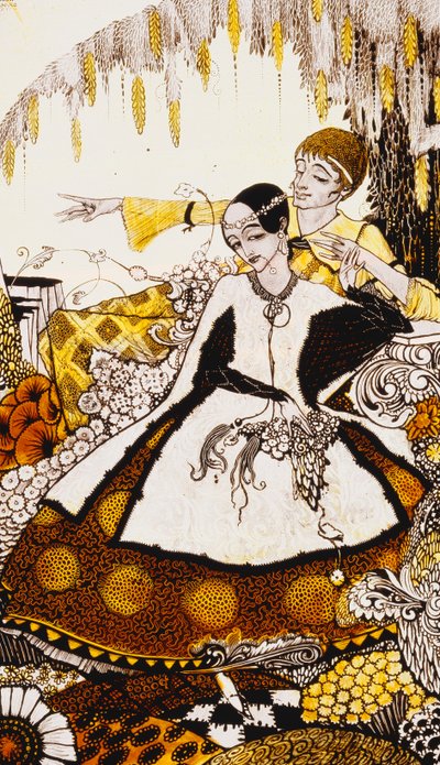 Sept jours de chien nous avons laissé passer, nommant des reines à Glenmacnass. "Reines", neuf panneaux de verre acides, teintés et peints, illustrant le poème de J.M. Synge, 1917 - Harry Clarke