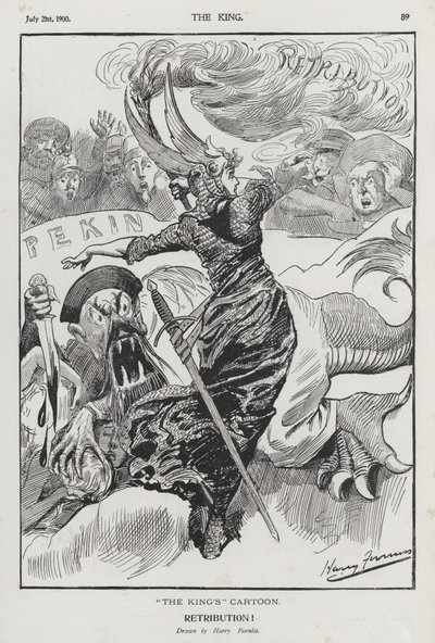 Rétribution, caricature sur la rébellion des Boxers en Chine (gravure) - Harry Furniss