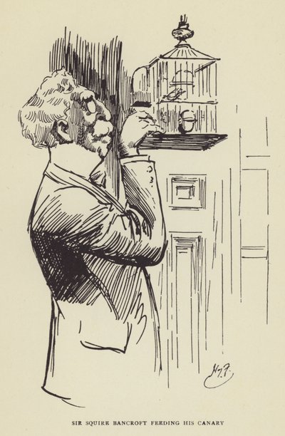 Sir Squire Bancroft nourrissant son canari - Harry Furniss