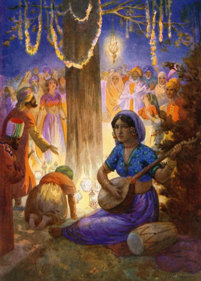"Ils sont venus avec des guirlandes, des lampes et de la musique" (lithographie couleur) - Harry George Theaker