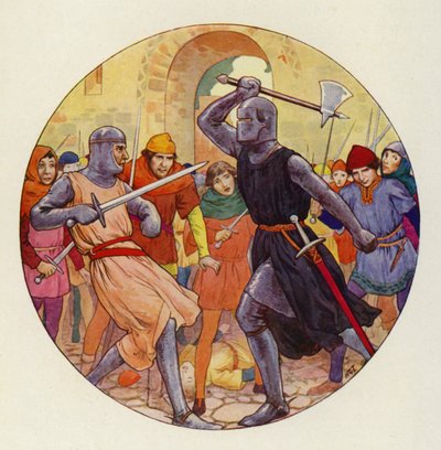 Trois fois Isambart a poussé, et trois fois la poussée a été large (lithographie couleur) - Harry George Theaker