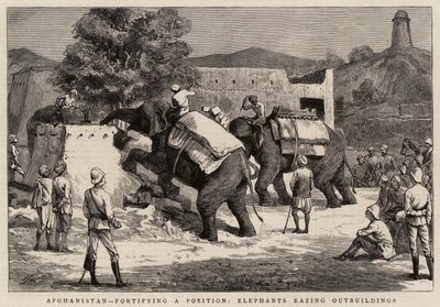 Afghanistan, fortifiant une position, éléphants rasant des dépendances - Harry Hamilton Johnston