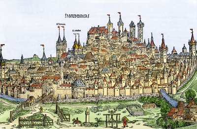 Vue de la ville de Nuremberg, Allemagne - Hartmann Schedel