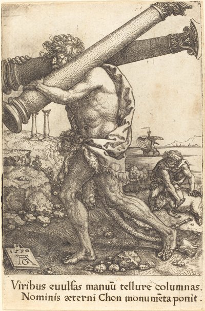 Hercule portant les deux colonnes de Gaza - Heinrich Aldegrever
