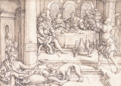 Lazare mendiant des miettes à la table de Dive, 1552 - Heinrich Aldegrever