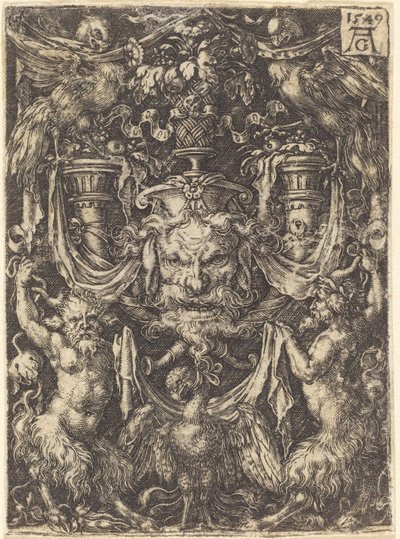 Ornement avec masque, aigle entre satyres en dessous, 1549 - Heinrich Aldegrever