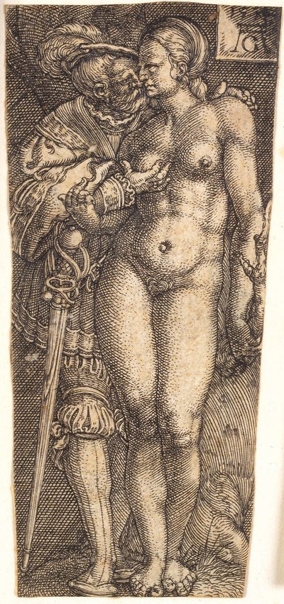 Conception de gaine avec soldat et femme nue - Heinrich Aldegrever