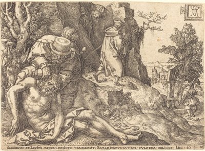 Le Bon Samaritain soignant le voyageur, 1554 - Heinrich Aldegrever