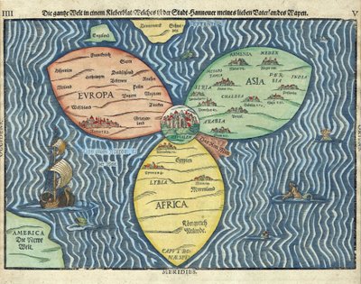 Les trois continents avec Jérusalem au centre du monde - Heinrich Buntig