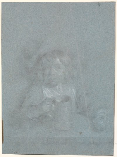 Un garçon à une table avec une pomme et une tasse dans les mains - Heinrich Dittmers
