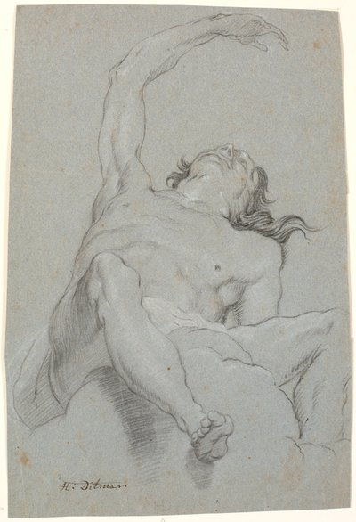 Homme nu, vu "de sotto in su". Étude pour une figure dans une peinture de plafond - Heinrich Dittmers