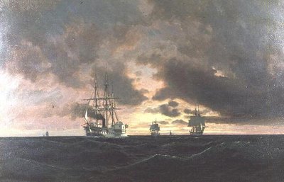 Un Bateau à Vapeur à Aube et Autres Navires dans une Houle - Heinrich Leitner