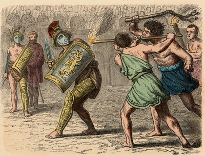 Rome antique : Un gladiateur lâche engagé dans le combat, 1866 - Heinrich Leutemann