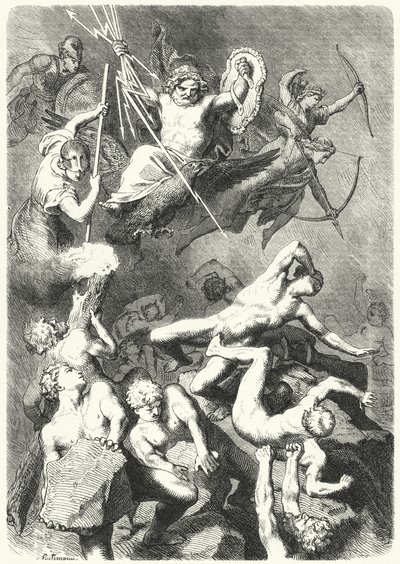 Bataille entre les dieux grecs anciens et les Titans - Heinrich Leutemann
