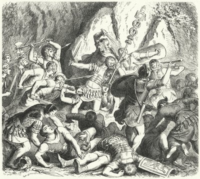Chute de la gens romaine Fabia à la bataille de la Cremera, 477 av. J.-C. (gravure) - Heinrich Leutemann