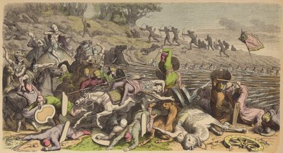 Phalange macédonienne en bataille avec les Perses (gravure en couleur) - Heinrich Leutemann