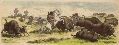 Amérindiens à cheval chassant le bison - Heinrich Leutemann