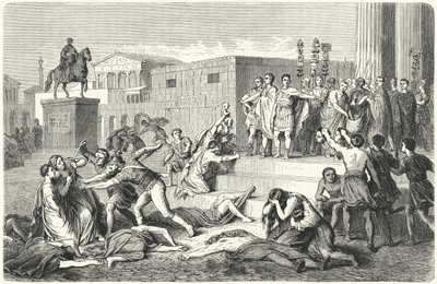 Le Triumvirat de Marc Antoine, Marcus Aemilius Lepidus et Octavien proclamant des proscriptions contre leurs ennemis politiques, 43 av. J.-C. - Heinrich Leutemann