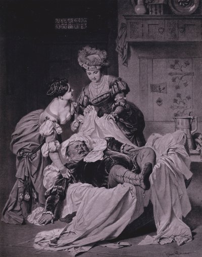 Scène de Les Joyeuses Commères de Windsor de Shakespeare (Acte III, Scène 3) (lithographie) - Heinrich Lossow