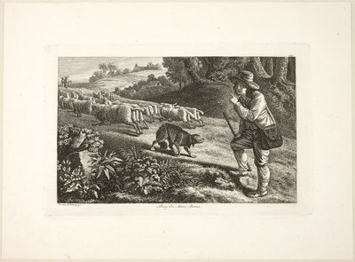 Jeune Berger Arcadien et son Troupeau de Moutons - Heinrich Reinhold
