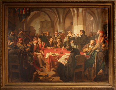 August Noack Discussion sur la religion au château de Marburg en 1869 avec cadre - Heinrich Stürzl