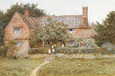 Un cottage du Surrey avec une mère et ses enfants - Helen Allingham