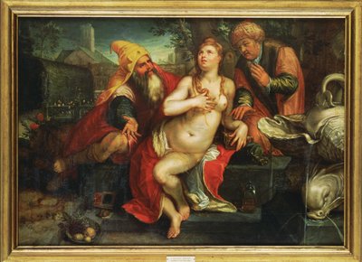 Susannah et les anciens ... (peinture sur bois) - Hendrick (attr. to) Goltzius
