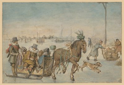 Traîneau tiré par des chevaux sur la glace - Hendrick Avercamp