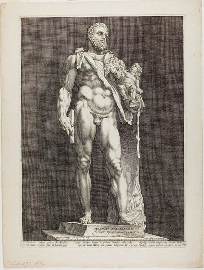 Hercule et Téléphos, planche deux de Trois sculptures antiques célèbres - Hendrick Goltzius
