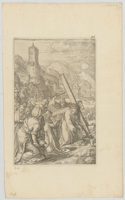 Le portement de croix, feuille 9 de la série « La Passion » - Hendrick Goltzius