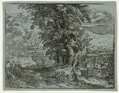 Paysage avec un couple de bergers, de Quatre petits paysages - Hendrick Goltzius
