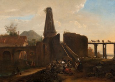 Voyageurs au repos à côté de ruines classiques - Hendrick Verschuring