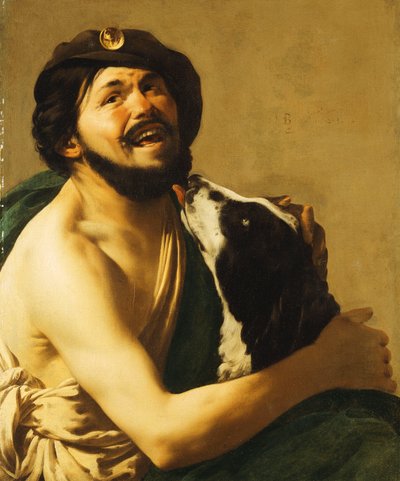 Un bravo riant avec un chien, 1628 - Hendrick ter Brugghen