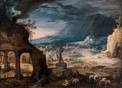 Paysage avec une statue de Saturne / Allégorie du Temps qui Passe - Hendrick van Cleve