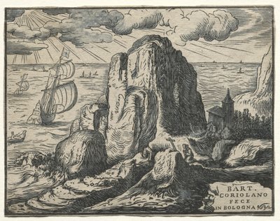 Ensemble de 4 paysages : No. 4 - Falaise sur le rivage - Hendrik Goltzius