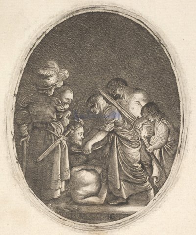 Salomé recevant la tête de Jean-Baptiste, entourée de trois hommes et d