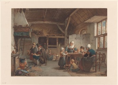 Intérieur paysan, famille dans la cuisine - Hendrik Jacobus Scholten