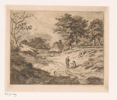 Paysage avec une personne indiquant le chemin à une autre - Hendrik Jozef Franciscus van der Poorten