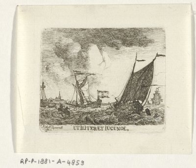 Navires sur une mer agitée - Hendrik Kobell
