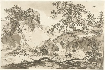Paysage vallonné avec un homme au repos - Hendrik Meijer
